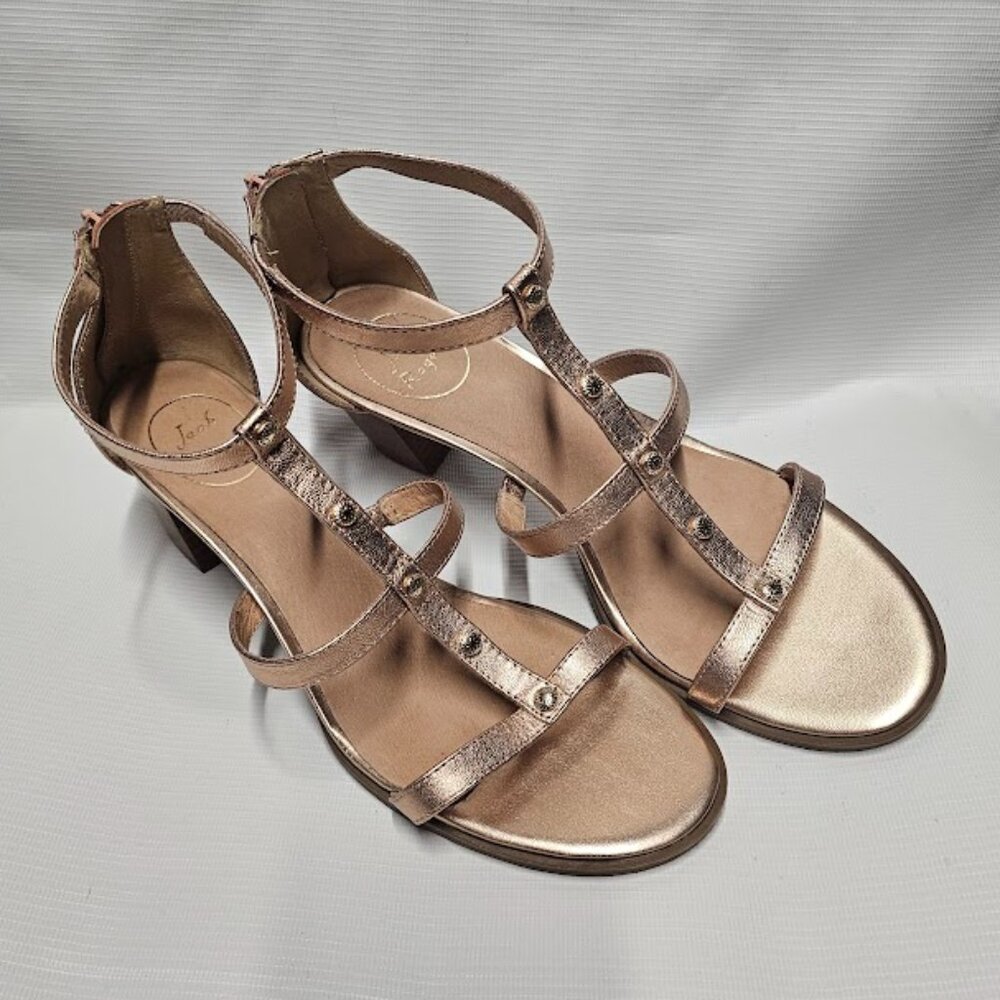 Jack Rogers Size 10 Rose Gold Leather Strappy Studded Julie Block Heel Sandals